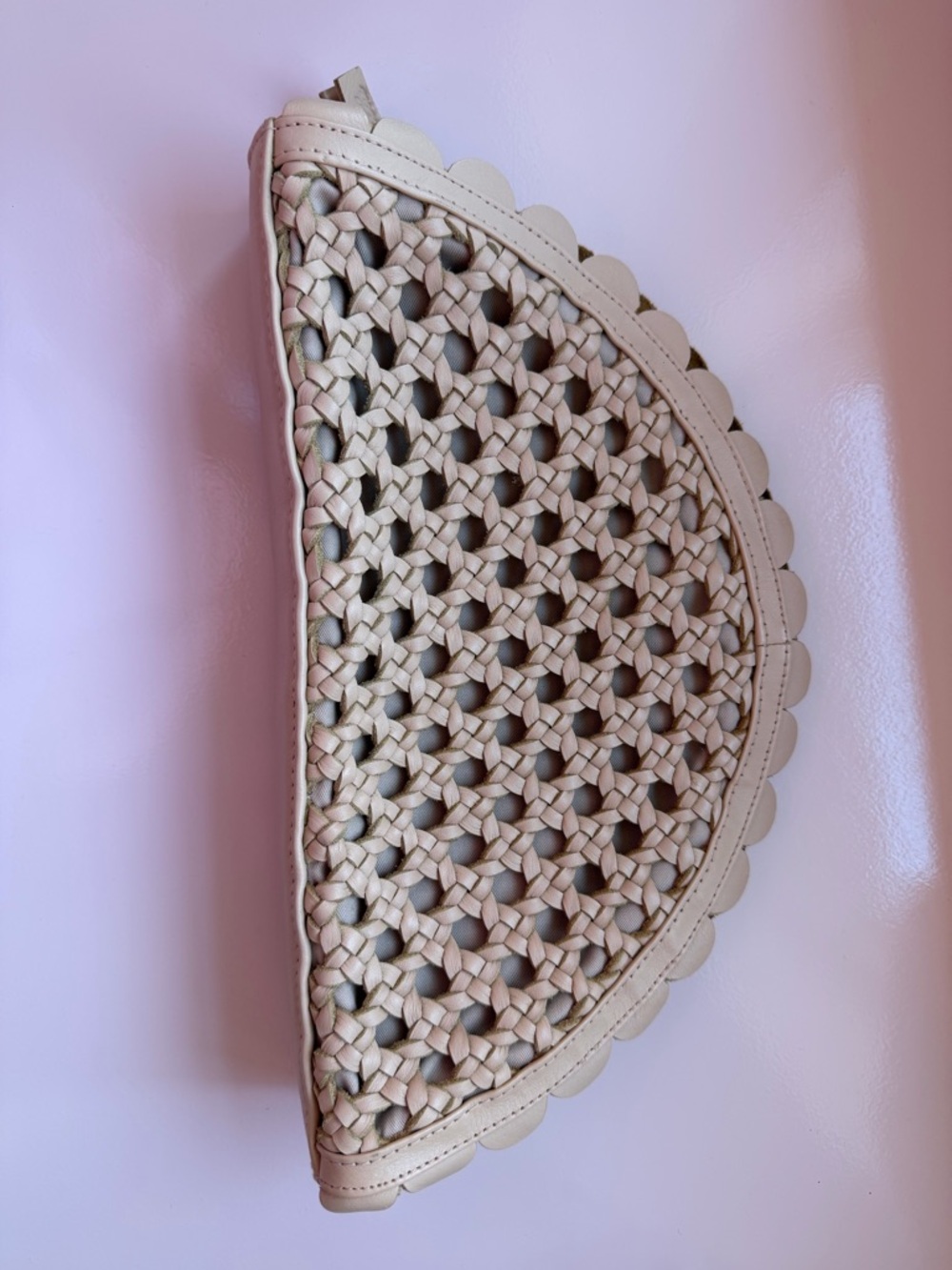 Cleobella Scalloped Leather Crescent Crossbody in Beige and Gold